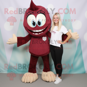 Maroon Tooth Fairy mascot costume character dressed with a Oxford Shirt and Shoe laces