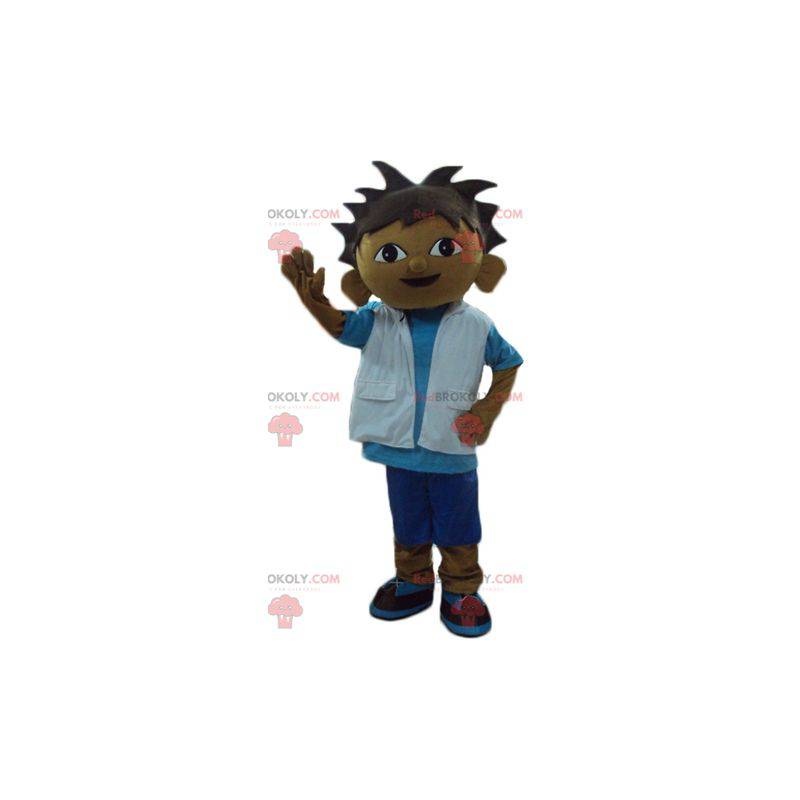 Mascota del niño métis en traje azul y blanco - Redbrokoly.com Mascota del niño métis en traje azul y blanco - Redbrokoly.com