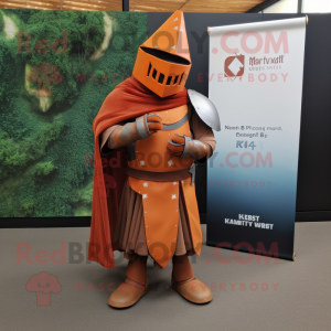 Rust Medieval Knight mascot costume character dressed with a Wrap Dress and Wraps