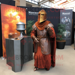 Rust Medieval Knight mascot costume character dressed with a Wrap Dress and Wraps