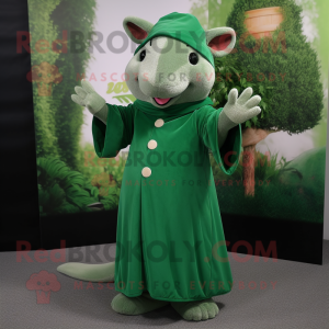 Forest Green Rat mascot costume character dressed with a Maxi Dress and Berets