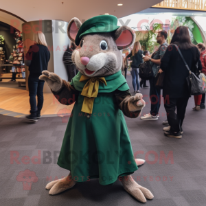 Forest Green Rat mascot costume character dressed with a Maxi Dress and Berets