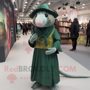 Forest Green Rat mascot costume character dressed with a Maxi Dress and Berets