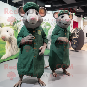 Forest Green Rat mascot costume character dressed with a Maxi Dress and Berets