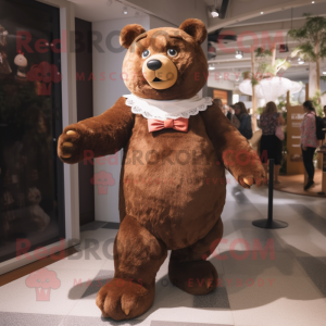 Brown Bear mascot costume character dressed with a Shift Dress and Cummerbunds