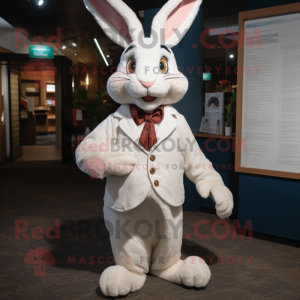 White Rabbit mascot costume character dressed with a Henley Tee and Bow ties