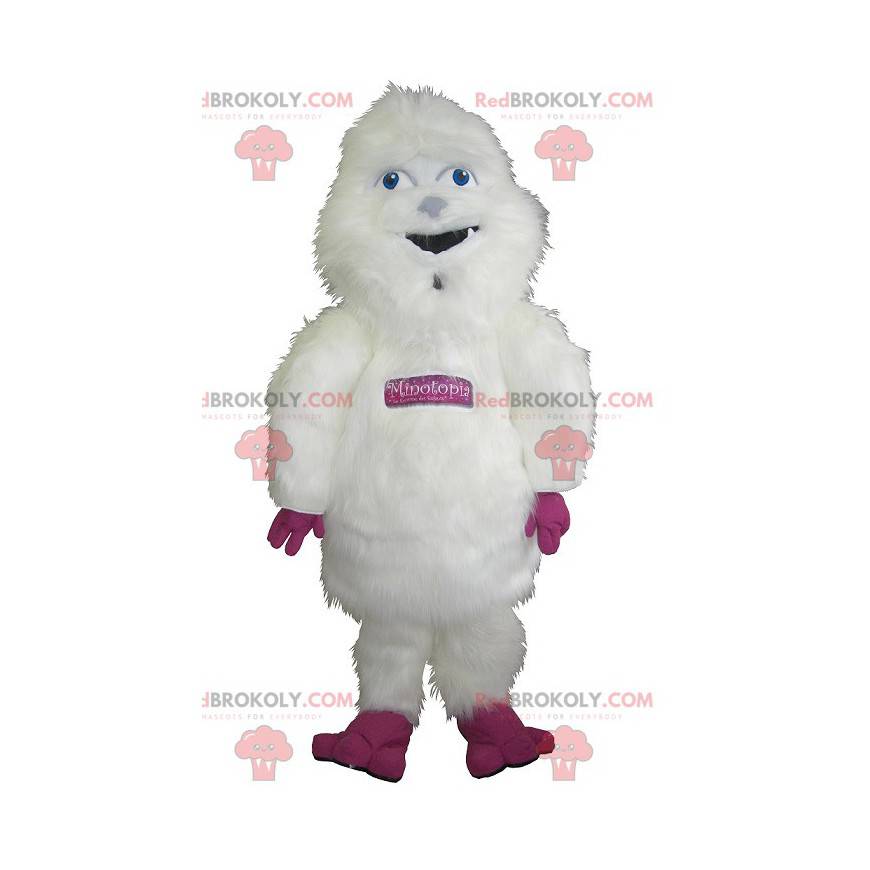 Mascotte de gros yéti blanc et rose poilu - Redbrokoly.com