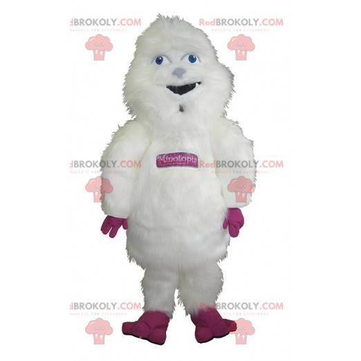 Mascote grande e peludo de yeti branco e rosa - Redbrokoly.com