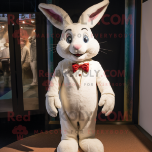 White Rabbit mascot costume character dressed with a Henley Tee and Bow ties