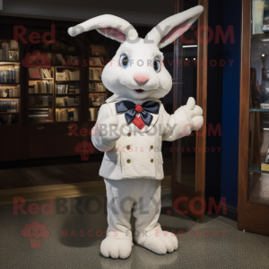 White Rabbit mascot costume character dressed with a Henley Tee and Bow ties