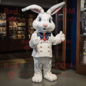 White Rabbit mascot costume character dressed with a Henley Tee and Bow ties