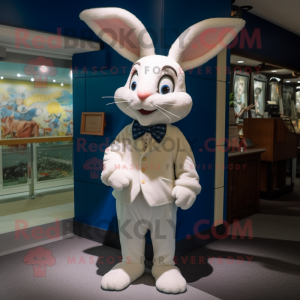 White Rabbit mascot costume character dressed with a Henley Tee and Bow ties