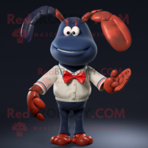 Navy Lobster Bisque mascot costume character dressed with a A-Line Skirt and Bow ties