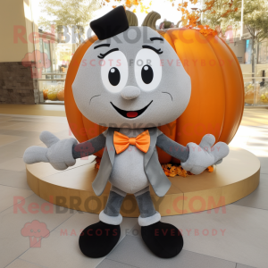 Gray Pumpkin mascot costume character dressed with a Sweater and Bow ties