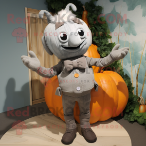 Gray Pumpkin mascot costume character dressed with a Sweater and Bow ties