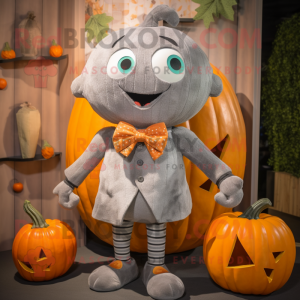 Gray Pumpkin mascot costume character dressed with a Sweater and Bow ties