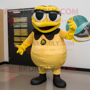 Yellow Titanoboa mascot costume character dressed with a Pleated Skirt and Eyeglasses