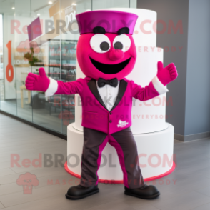 Magenta Wedding Cake mascot costume character dressed with a Joggers and Bow ties