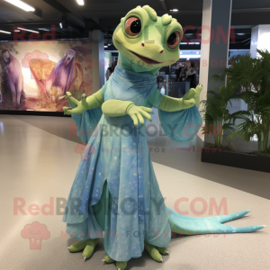 nan Geckos mascot costume character dressed with a Maxi Dress and Rings