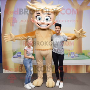 Tan Tooth Fairy mascot costume character dressed with a Skinny Jeans and Foot pads