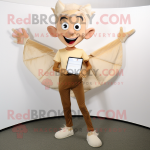 Tan Tooth Fairy mascot costume character dressed with a Skinny Jeans and Foot pads