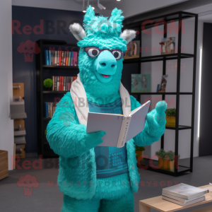 Cyan Lama maskot drakt...