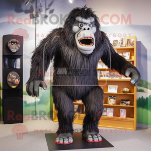 Black Sasquatch mascot costume character dressed with a Running Shorts and Hair clips