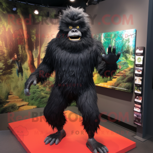 Black Sasquatch mascot costume character dressed with a Running Shorts and Hair clips