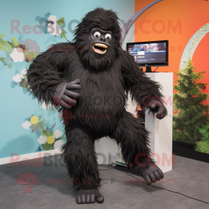 Black Sasquatch mascot costume character dressed with a Running Shorts and Hair clips