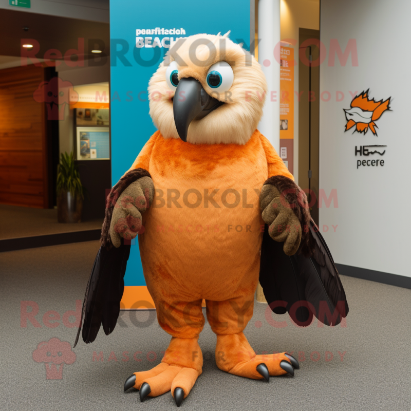Peach Haast'S Eagle mascot costume character dressed with a Bodysuit and Clutch bags Peach Haast'S Eagle mascot costume character dressed with a Bodysuit and Clutch bags