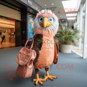 Peach Haast'S Eagle mascot costume character dressed with a Bodysuit and Clutch bags