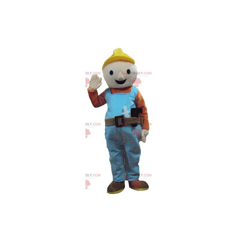 Mascota de trabajador carpintero en traje colorido -