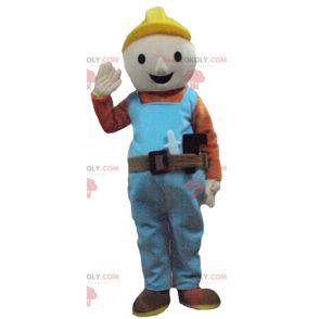 Mascota de trabajador carpintero en traje colorido -