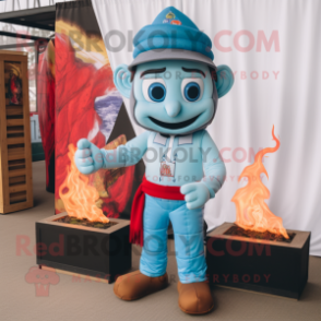 Sky Blue Fire Eater mascot costume character dressed with a Cargo Pants and Pocket squares