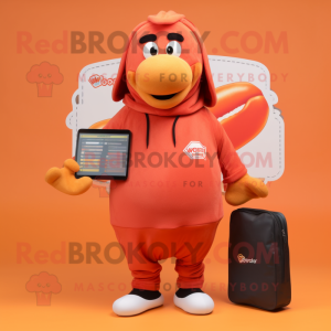 Peach Currywurst mascot costume character dressed with a Sweatshirt and Wallets