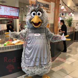Gray Chicken Parmesan mascot costume character dressed with a Wrap Dress and Necklaces