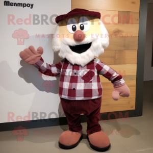 Maroon Meatballs mascot costume character dressed with a Flannel Shirt and Bow ties