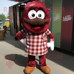 Maroon Meatballs mascot costume character dressed with a Flannel Shirt and Bow ties