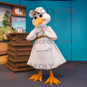 Cream Gull mascot costume character dressed with a Culottes and Anklets