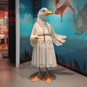 Cream Gull mascot costume character dressed with a Culottes and Anklets