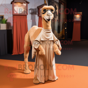 Beige Camel mascot costume character dressed with a Pleated Skirt and Ties