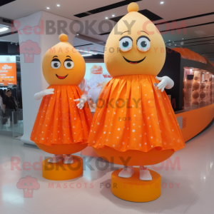 Orange Ice Cream mascot costume character dressed with a Evening Gown and Coin purses