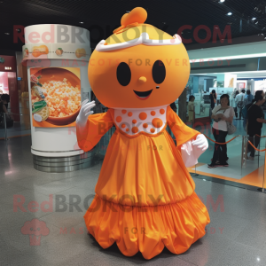Orange Ice Cream mascot costume character dressed with a Evening Gown and Coin purses