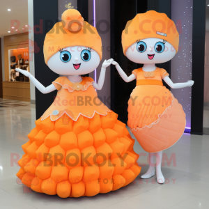Orange Ice Cream mascot costume character dressed with a Evening Gown and Coin purses