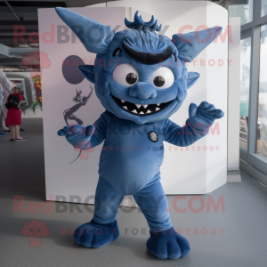 Navy Demon mascot costume character dressed with a Playsuit and Hair clips