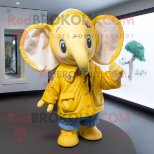 Yellow Elephant mascot costume character dressed with a Raincoat and Scarf clips
