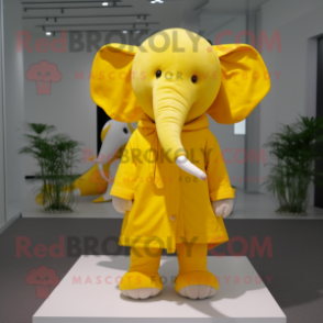 Yellow Elephant mascot costume character dressed with a Raincoat and Scarf clips