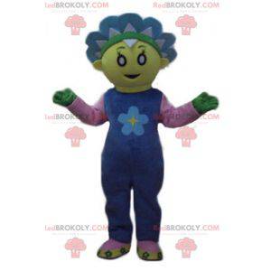 Mascotte bel fiore giallo e blu carino e colorato -