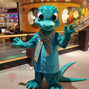 Teal Geckos maskot drakt...