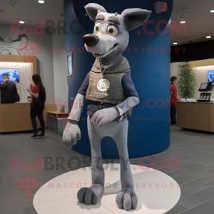 Gray Dog mascot costume character dressed with a Skinny Jeans and Smartwatches
